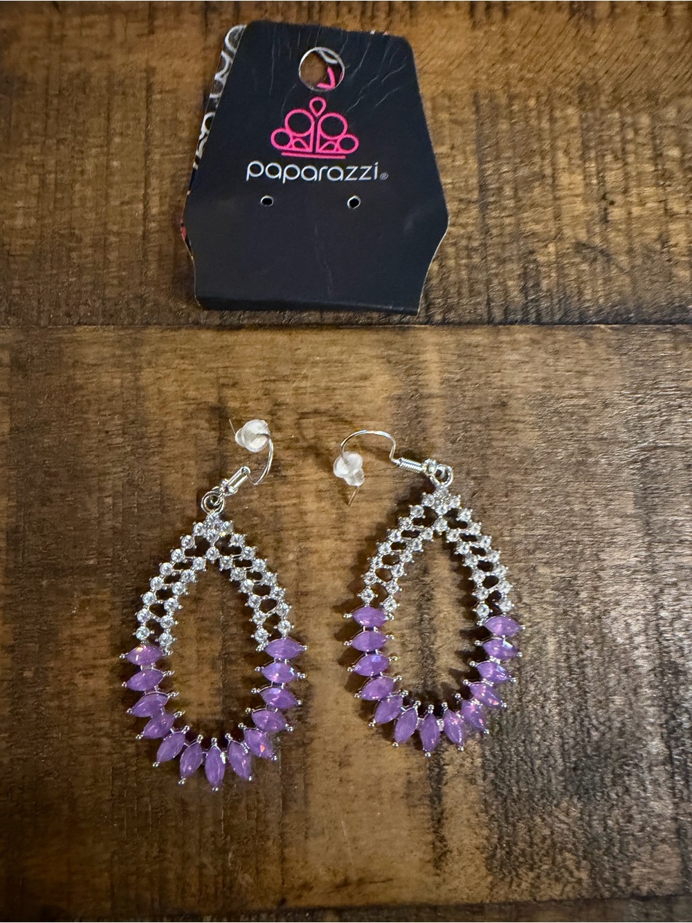 paparazzi Silver and Purple Marquise Teardrop Earrings